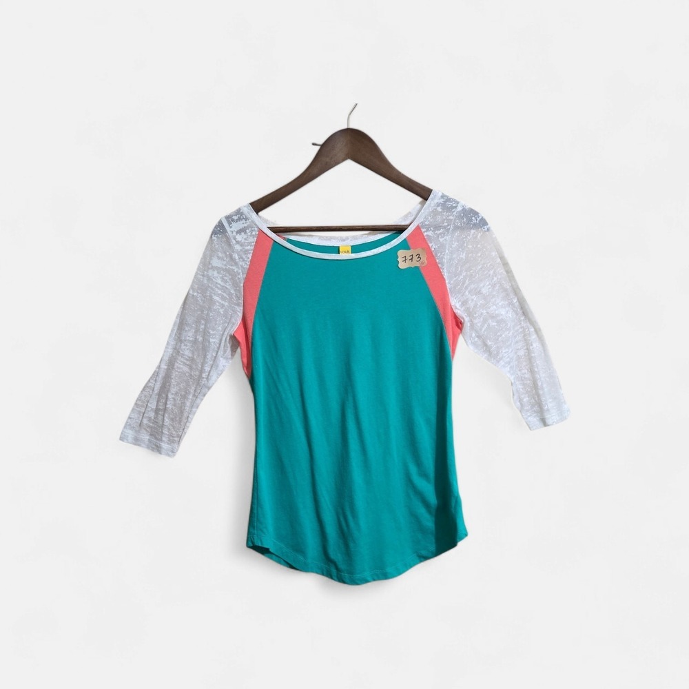 Lole Women's Baseball T Shirt Size SM Green White Striped Crew Neck Pullover